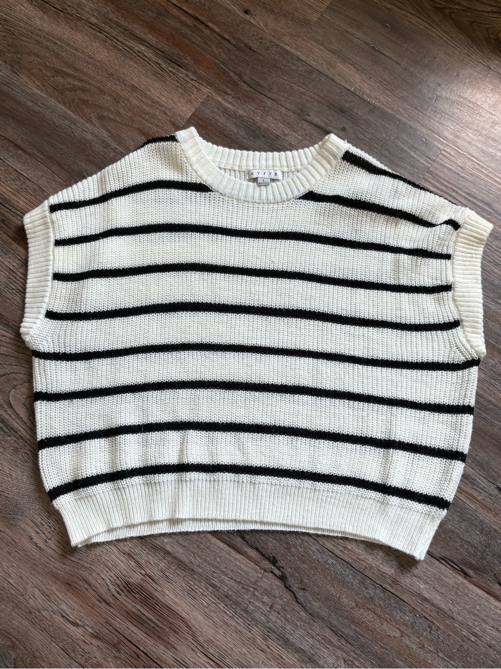HYFVE Black & White Striped Knit Sleeveless Sweater Vest